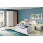 Pegane - ensemble de chambre  coucher adulte coloris effet bois / blanc ( armoire + 2 chevets et tte ...