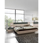 Ensemble lit adulte avec led et 2 chevets coloris imitation chne hickory, rechampis graphite - 140 x ...