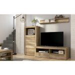 Pegane - ensemble de salon meuble tv + tagre murale + buffet coloris chne chne vieilli