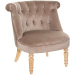 Fauteuil en velours coloris taupe et bois coloris naturel - longueur 68 x profondeur 66 x hauteur 72 ...