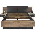 Lit adulte + 2 tables de chevet coloris ch�ne fonc�, graphite - longueur 250 x hauteur 100 x profondeur ...