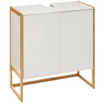 Pegane - meuble bas sous lavabo pour salle de bain en mdf coloris blanc / naturel - longueur 70 x profondeur ...