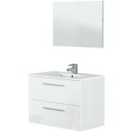 Pegane - meuble sous vasque de salle de bain suspendu 80 cm avec 2 tiroirs + miroir - hauteur 57 x longueur ...