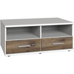 Pegane - meuble tv bas coloris blanc, rechampis imitation chne flagstaff - longueur 92 x hauteur 38 ...