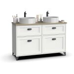 Pegane - meuble vasque pour salle de bain coloris blanc, ch�ne cambrian - longueur 120 x profondeur 47 ...