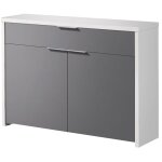 Table console, meuble console avec 2 portes et 1 tiroir coloris blanc, gris - longueur 101 x profondeur ...