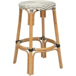 Pegane - tabouret de bar en bois de rotin coloris blanc - longueur 40 x profondeur 40 x hauteur 66 cm ...