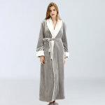 Peignoir polaire femme, robe de chambre peignoir � doux avec poches hiver cadeau de no�l l gris