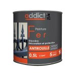 Addict - peinture fer glycro antirouille, noir brillant, 0, 5 litre intrieur et extrieur