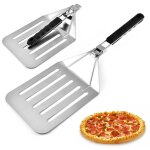 Pelle � pizza perfor�e, pelle � pizza en acier inoxydable, 34x20. 3cm, avec poign�e pliable, durable ...