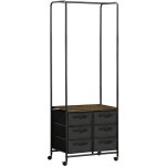 Penderie portant  vtements style industriel sur roulettes 6 tiroirs barre penderie acier noir panneaux ...