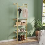 Penderie  vtement dor porte manteau avec 3 tagre blanc pour maison chambre salle de bain vestiaire ...