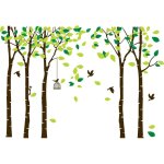 Peny - 104'x71' g�ant grande jungle 5 arbres stickers muraux feuilles vertes et oiseaux volants papier ...