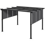 Pergola 3 toiles coulissantes - dim. 3, 57l x 2, 96l x 2, 35h m - acier �poxy noir polyester haute densit� ...