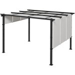 Pergola 3 toiles coulissantes - dim. 3, 57l x 2, 96l x 2, 35h m - acier �poxy noir polyester haute densit� ...