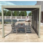 Pergola bioclimatique ombra 3x4m autoporte woodlook / anthracite + 1 panneau brise vue 1m anthracite ...