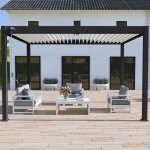 Ombrea ? pergola bioclimatique autoportante 3x4m ? aluminium noir ? lames orientables 135� ? r�sistance ...