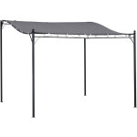 Pergola tonnelle de jardin auvent 2, 97 x 2, 97 m adossable m�tal noir polyester anti - uv gris