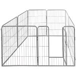 Petigi - parc enclos cage pour chiens chiots animaux lapin mtal solide 100 x 80 cm 8 panneaux argent ...