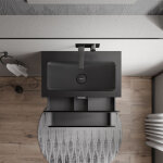 Petit meuble vasque de salle de bain mdf noir mat avec lavabo fonte min�rale noir mat - 80x45, 6x50cm ...