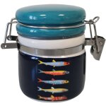 Petit pot herm�tique � sel en fa�ence avec cuill�re en bois