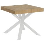 Petit table carre extensible 90x90  194cm chne clair et blanc karzy