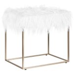 Petit tabouret glamour avec assise en fausse fourrure blanche et struture en acier dor� 40 cm de hauteur ...
