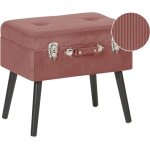 Petit tabouret moderne et glamour en velours rose avec rangement en forme de valise design tendance et ...