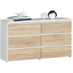 Akord - petite commode cl100 blanche 100 cm 6 tiroirs faade chne sonoma 100x35x57 cm