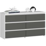 Akord - petite commode cl100 blanche 100 cm 6 tiroirs fa�ade gris graphite 100x35x57 cm