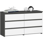 Akord - petite commode cl100 gris graphite 100 cm 6 tiroirs fa�ade blanche 100x35x57 cm