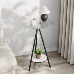 Sinbinta - petite table d'appoint salon, bout de canap� ronde en verre tremp� table de chevet cadre en ...