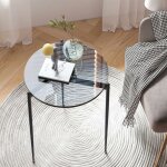 S - giant - petite table d'appoint salon: bout de canap ronde noir en verre tremp table de chevet cadre ...