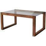 Petite table basse en bois massif marron et plateau en verre tremp� darone 85cm
