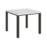 Petite table carre 90 - 90cm extensible 90  180cm blanche et cadre mtal anthracite diva