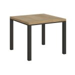 Petite table carre 90 - 90cm extensible 90  180cm bois clair et cadre mtal anthracite diva