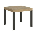 Petite table carre 90 / 90 cm extensible 10 personnes 90  246 cm bois clair et mtal anthracite evy ...