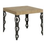 Petite table carre 90x90 cm extensible 10 personnes 90  246 cm bois clair et pieds mtal anthracite ...