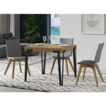 Petite table extensible carre bois clair et pieds mtal anthracite 90  246cm konta