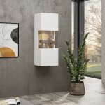 Meublorama - petite vitrine suspendue 1 porte partiellement vitr�e collection eva. couleur blanc mat ...