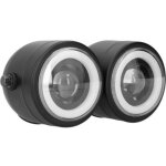 Phare led universel rond double lumi�res yeux d'ange feux de croisement r�tro moto blanc drl