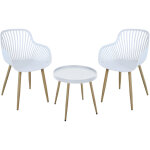 Philly groupe de si�ges ensemble de meubles de balcon 3 pi�ces blanc / aspect bois - svita