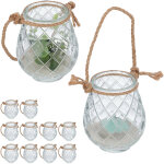 Photophores, lot de 12, avec anse, intérieur & extérieur, 10 x 8, 5 cm, déco mariage, transparent - nature ... Photophores, lot de 12, avec anse, intérieur & extérieur, 10 x 8, 5 cm, déco mariage, transparent - nature ...