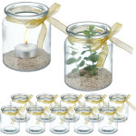 Photophores, lot de 12, verre, extrieur & intrieur, h x d: 9, 5 x 8 cm, bougeoirs  n?ud, transparent ...