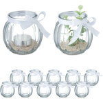 Photophores, lot de 12, en verre, porte - bougies  n?ud, intrieur & extrieur, dco, transparent - ...