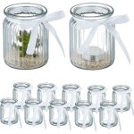 Photophores, lot de 12, en verre, porte - bougies  n?ud, intrieur & extrieur, dco, transparent - ...