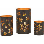 Photophore set de 3 pices en noir - motif. coup de neige - mtal / env. 20, 15, 13 cm