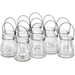 Photophore en verre, lot de 12, petit vase rond avec anse, dco de table intrieure et extrieure, transparent ...