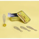 Pics aperitifs - boite a design - sardines - 6 pics en metal - dimensions: 3. 5 x 10. 5 x 7. 8 cm
