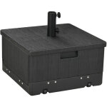 Pied de parasol table basse jardini�re 3 en 1 - 2 roulettes, poign�es - pe aspect bois m�tal noir